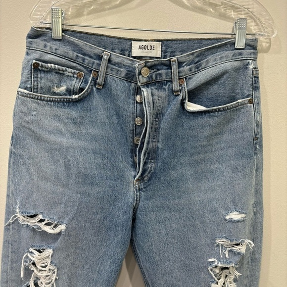 Agolde Distressed High Waist Straight Leg Organic Cotton Jeans Women’s Size 28 - Picture 3 of 13